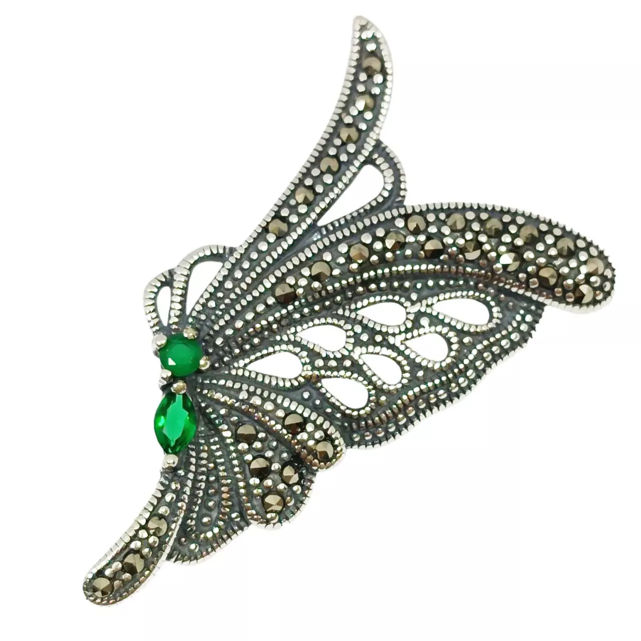 Les Trésors De Lily Broche Argent 'Sappho' Vert Gris Marcassite (papillon) 45x25 Mm [R9555]