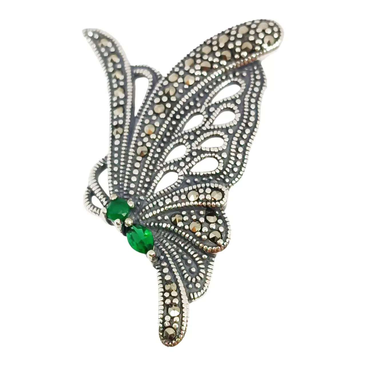 Les Trésors De Lily Broche Argent 'Sappho' Vert Gris Marcassite (papillon) 45x25 Mm [R9555]