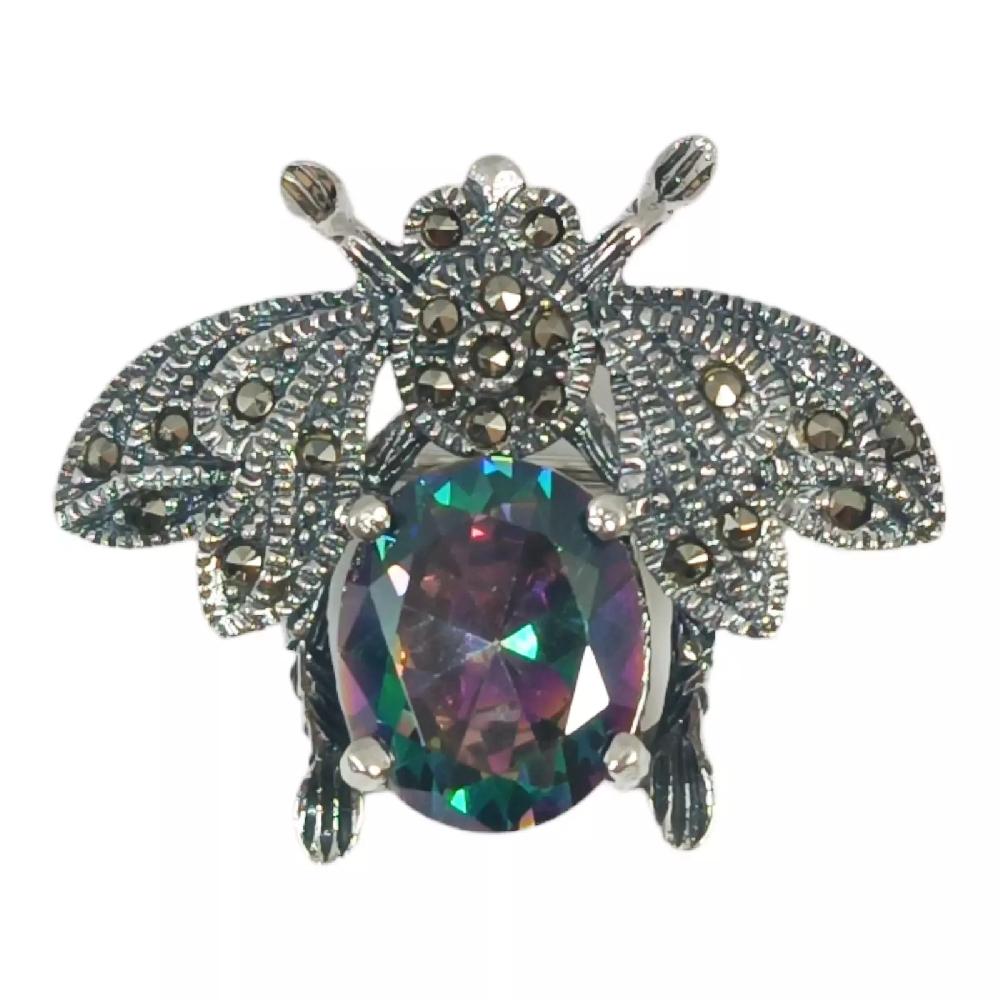 Les Trésors De Lily Broche Argent 'Sappho' Violet Gris Marcassite (abeille) 27x20 Mm [S0558]