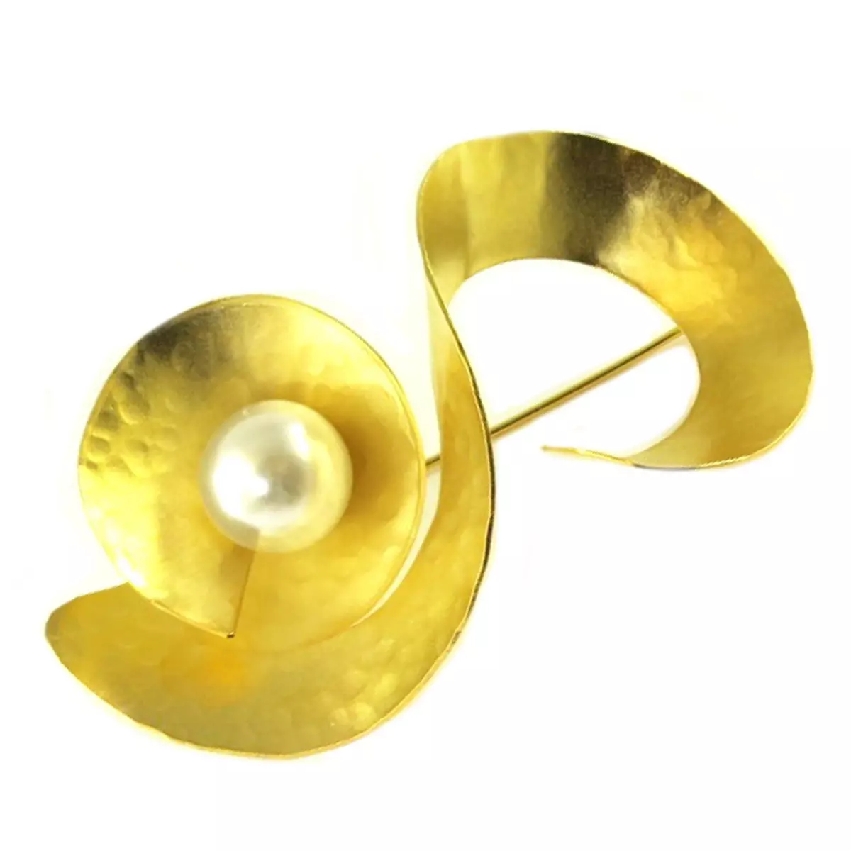 les trésors de lily Broche artisanale 'Athena' blanc doré 65x35 mm [Q7839]