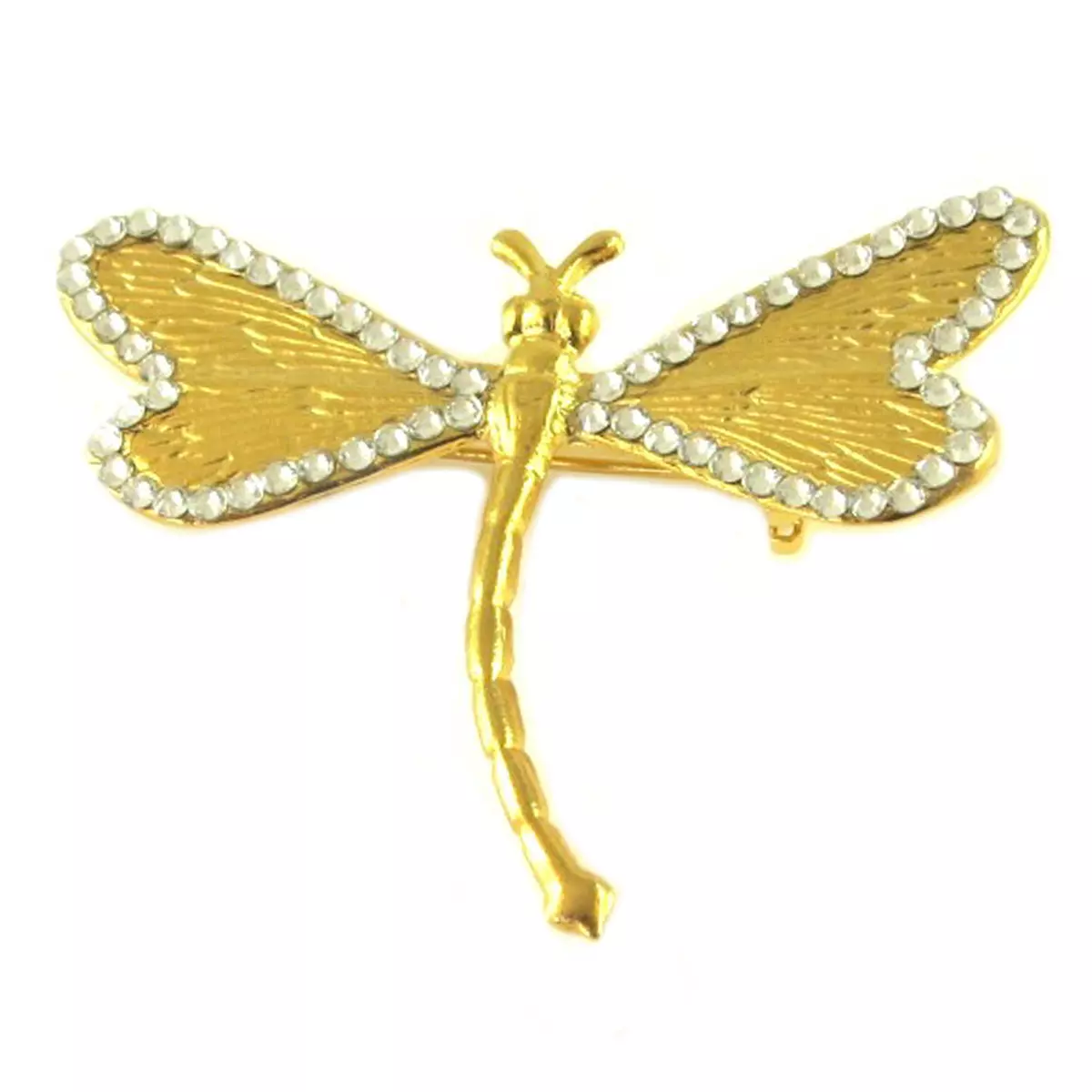 les trésors de lily Broche artisanale 'Athena' blanc doré (libellule) 50x40 mm [Q7838]