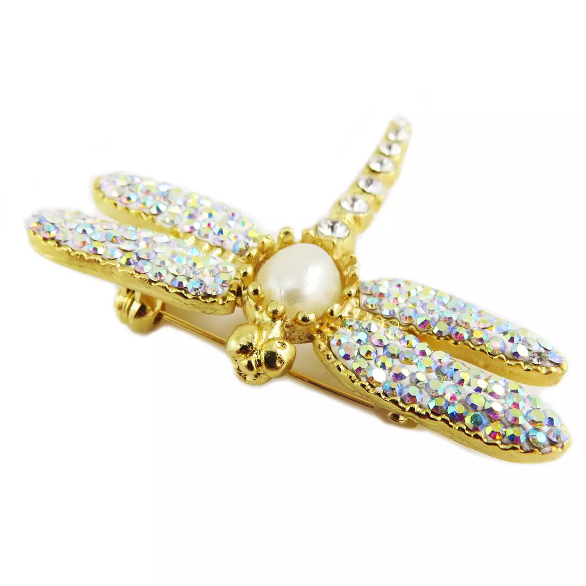 les trésors de lily Broche artisanale 'Cléopatra' blanc doré (libellule) 50x48 mm [Q5658]
