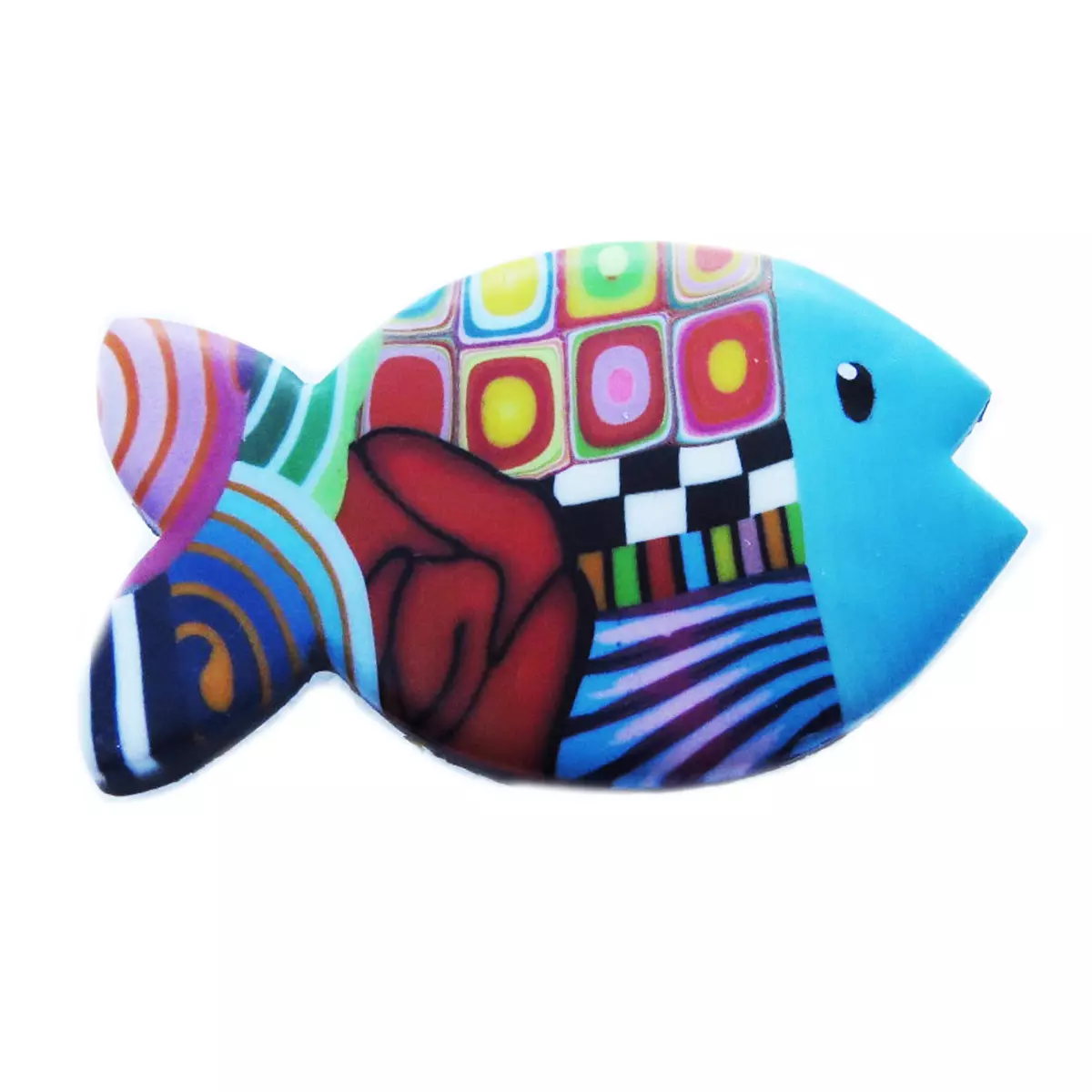les trésors de lily Broche artisanale 'Colombine & Arlequin' bleu multicolore (poisson) 45x30 mm [R6417]
