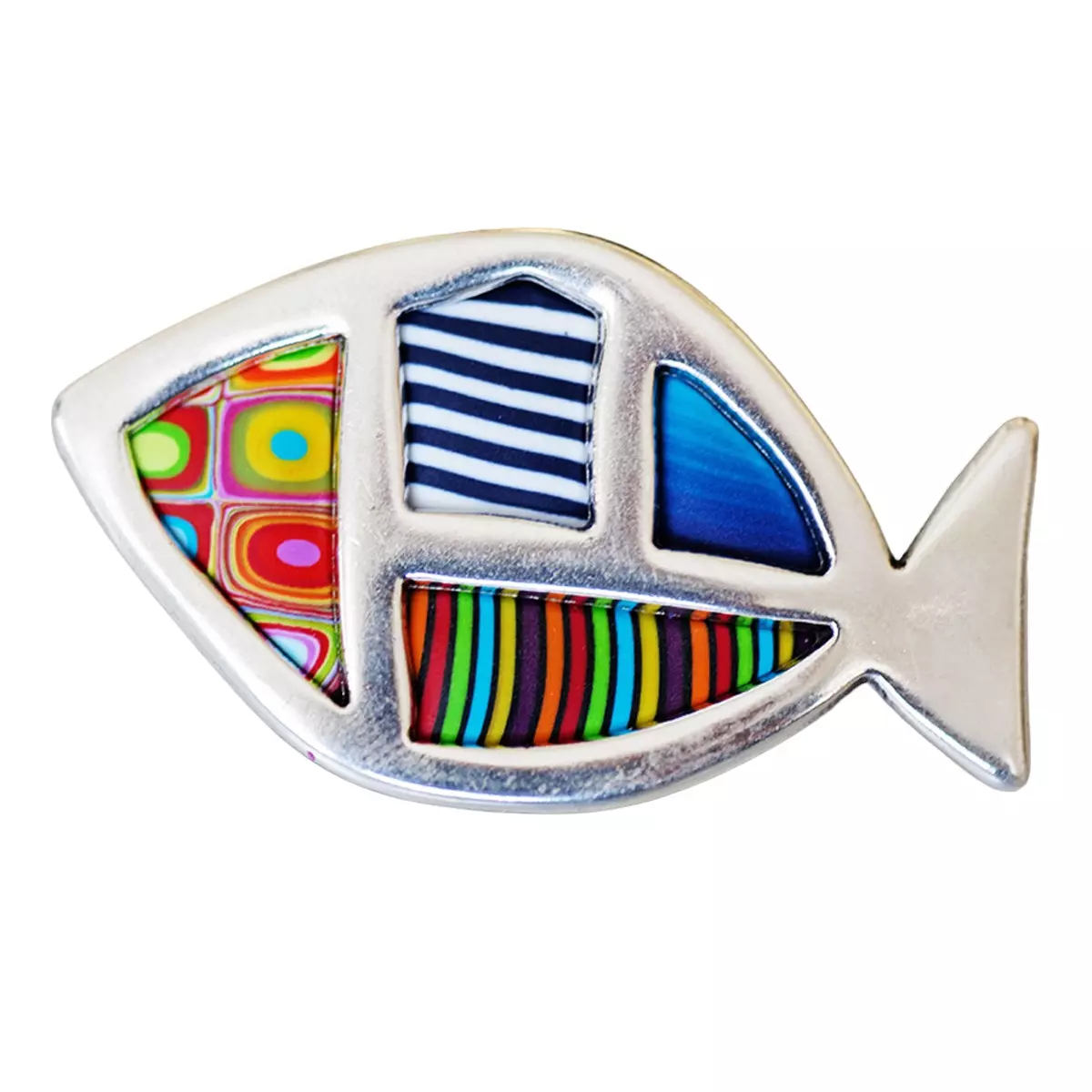 les trésors de lily Broche artisanale 'Colombine & Arlequin' multicolore argenté (poisson) 55x30 mm [R6410]