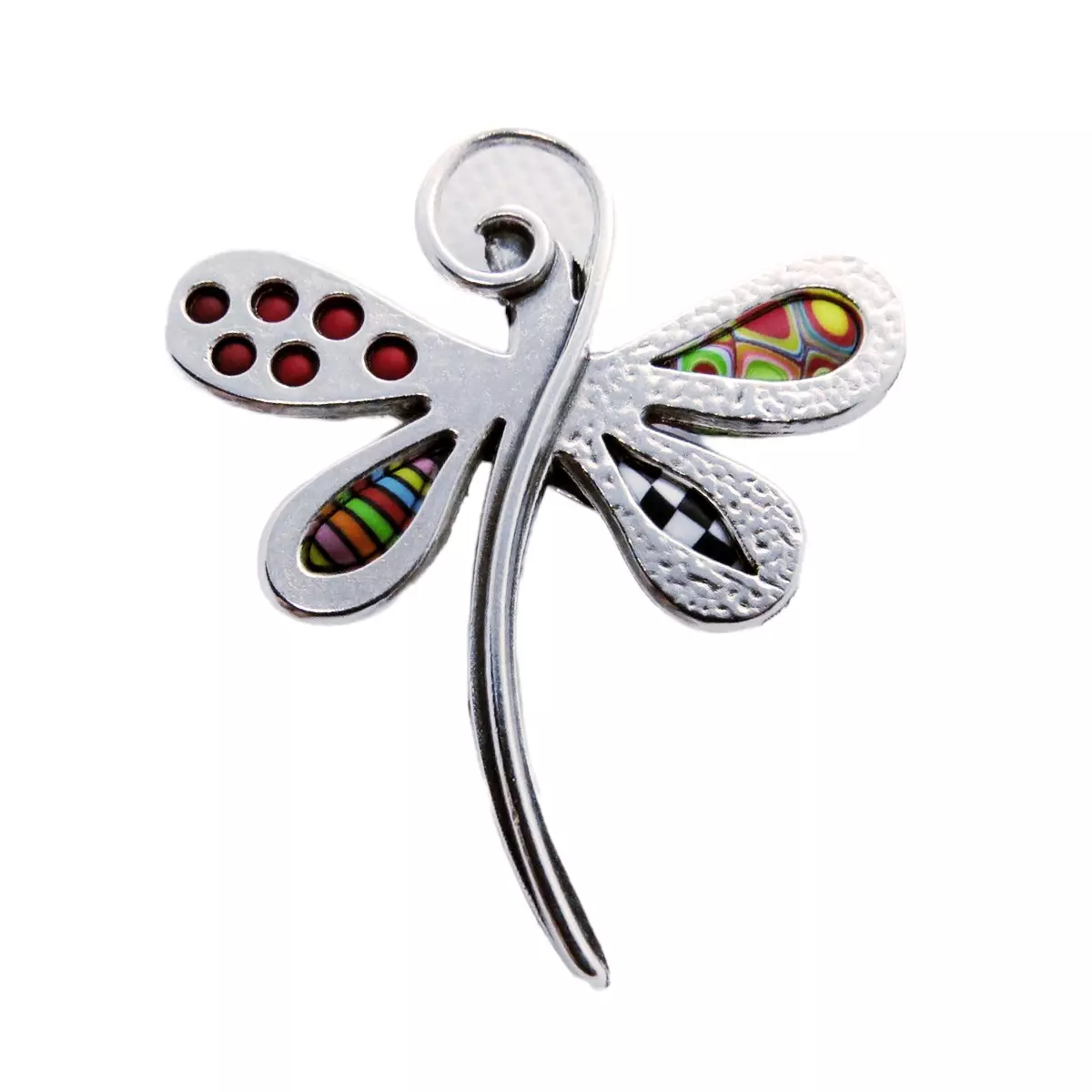 Les Trésors De Lily Broche Artisanale 'Colombine & Arlequin' Multicolore Argenté (libellule) 60x53 Mm [R6409]