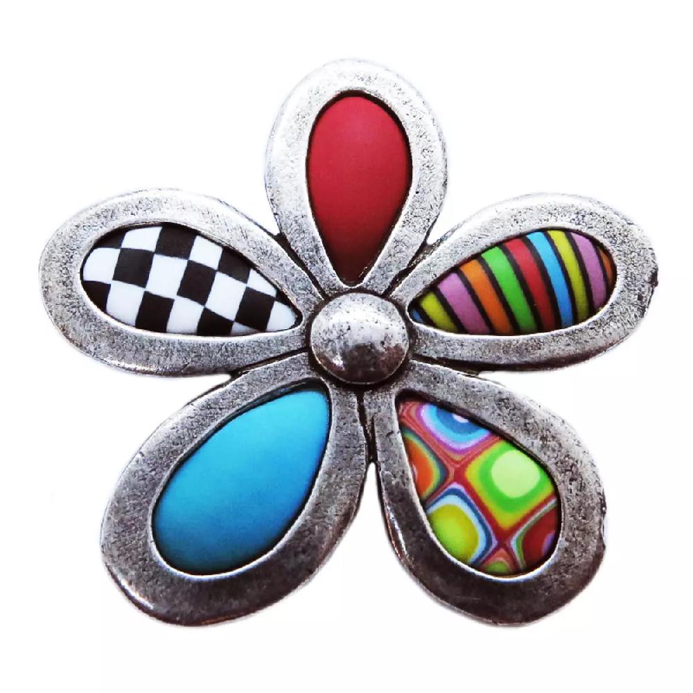 les trésors de lily Broche artisanale 'Colombine & Arlequin' multicolore argenté (fleur) 50 mm [R6500]