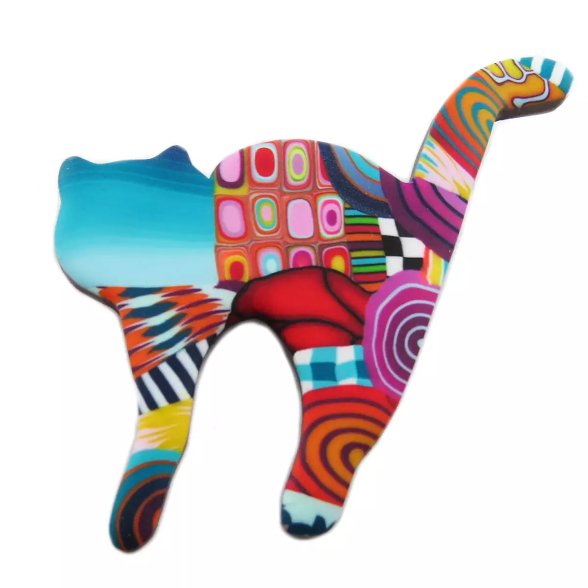 les trésors de lily Broche artisanale 'Colombine & Arlequin' multicolore (chat) 70x48 mm [R1336]