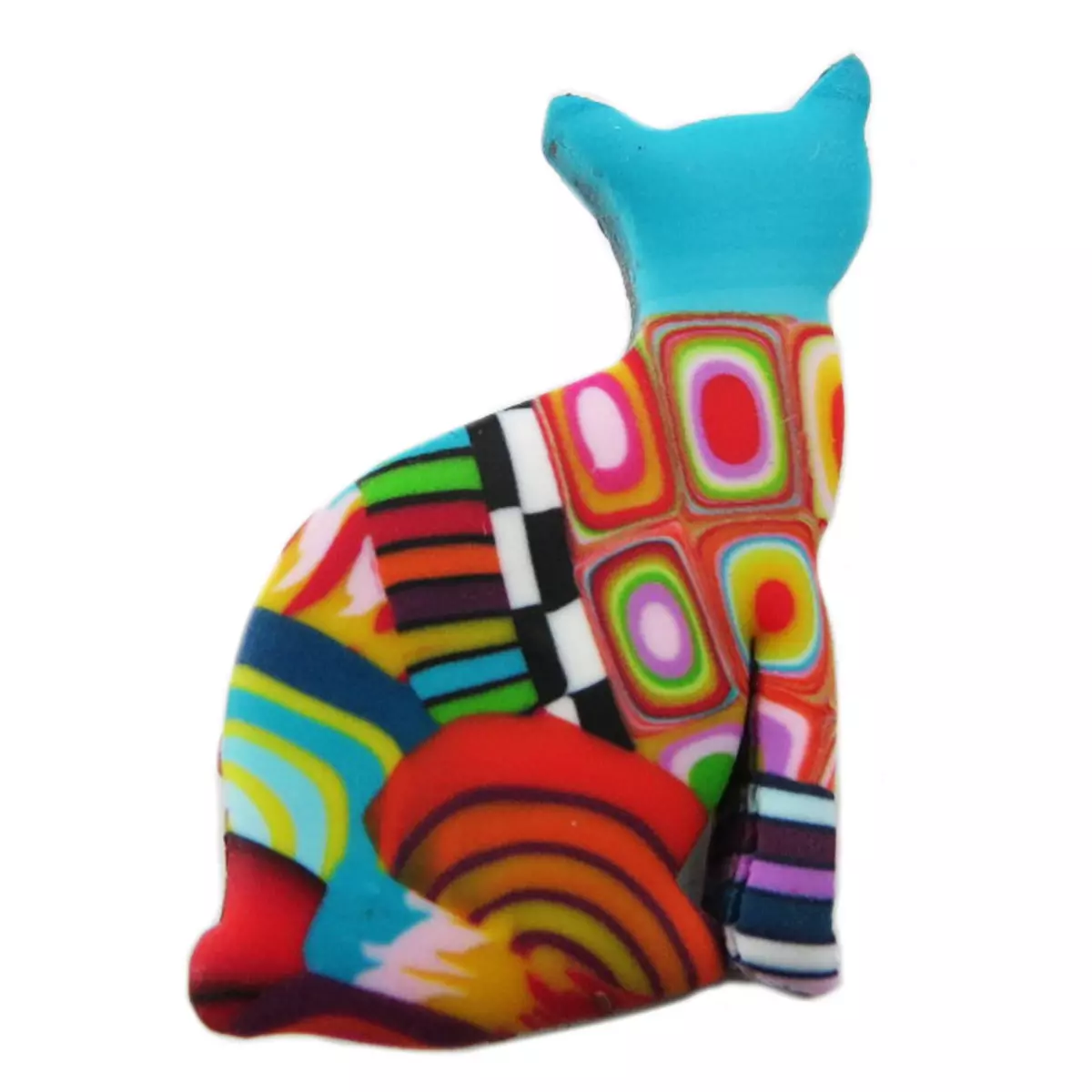 les trésors de lily Broche artisanale 'Colombine & Arlequin' multicolore (chat) 33x22 mm [R1337]