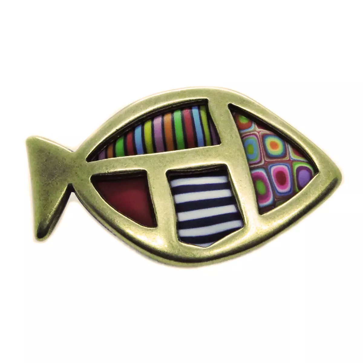 Les Trésors De Lily Broche Artisanale 'Colombine & Arlequin' Multicolore Doré (poisson) 55x30 Mm [R6416]
