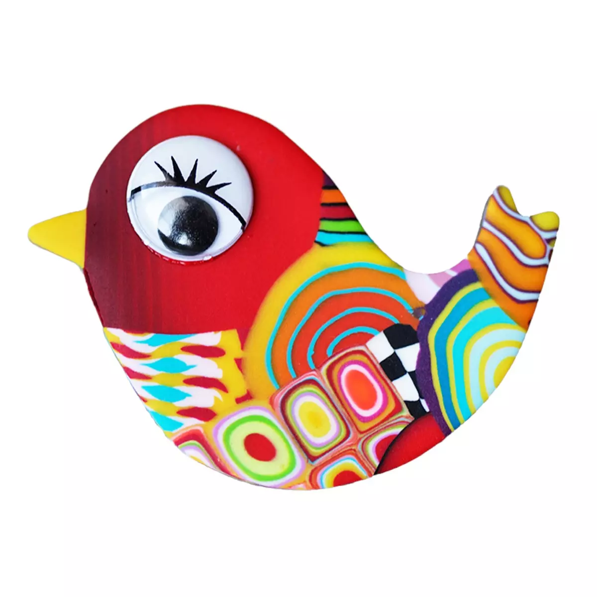 les trésors de lily Broche artisanale 'Colombine & Arlequin' multicolore (oiseau) 50x35 mm [R6412]