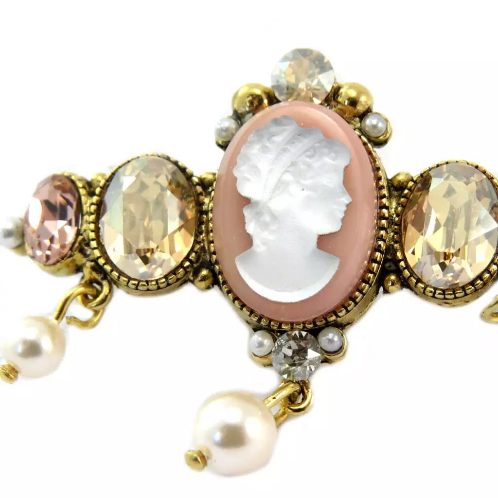 Les Trésors De Lily Broche Artisanale 'Constantinople' Rose Champagne Doré (camée) 40 Mm Camée 12x10 Mm [P6052]