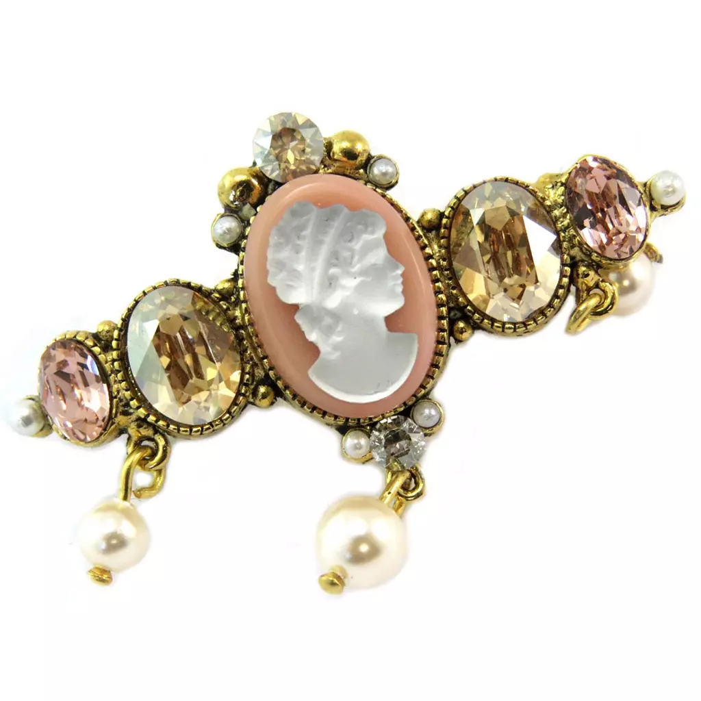 Les Trésors De Lily Broche Artisanale 'Constantinople' Rose Champagne Doré (camée) 40 Mm Camée 12x10 Mm [P6052]