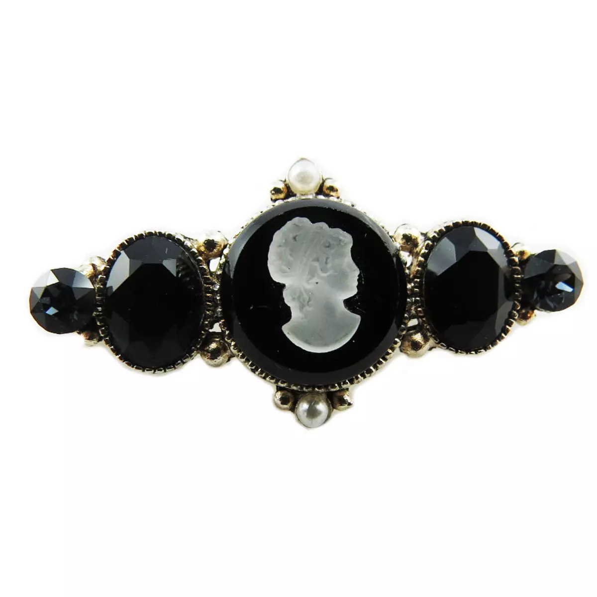 Les Trésors De Lily Broche Artisanale 'Divine Camee' Noir Blanc Argenté 35x18 Mm [R0399]