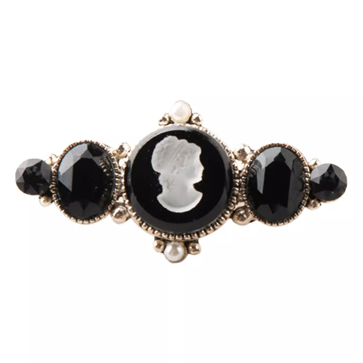 les trésors de lily Broche artisanale 'Divine Camee' noir blanc argenté 35x18 mm [R0399]