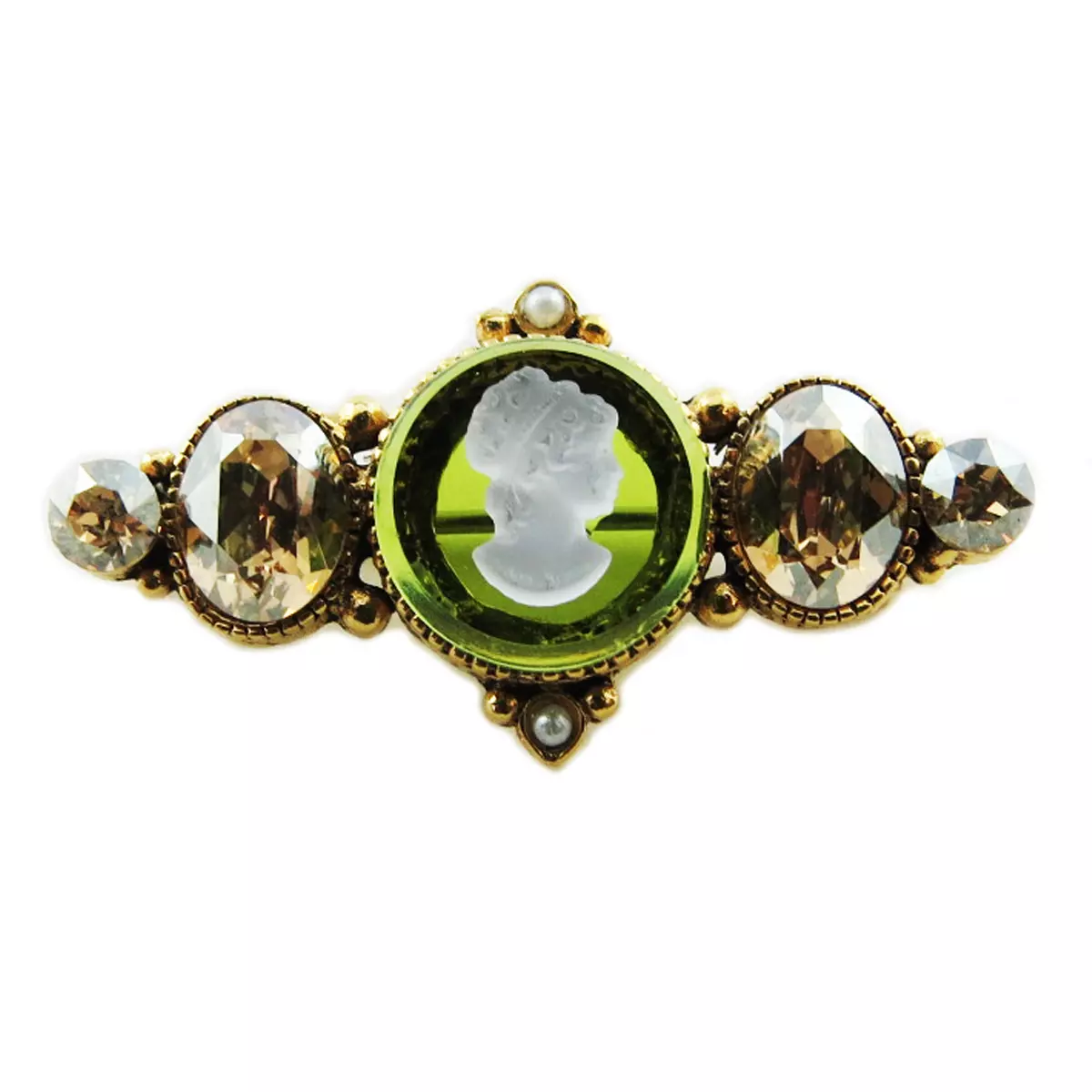 les trésors de lily Broche artisanale 'Divine Camee' vert beige doré 35x18 mm [R0400]