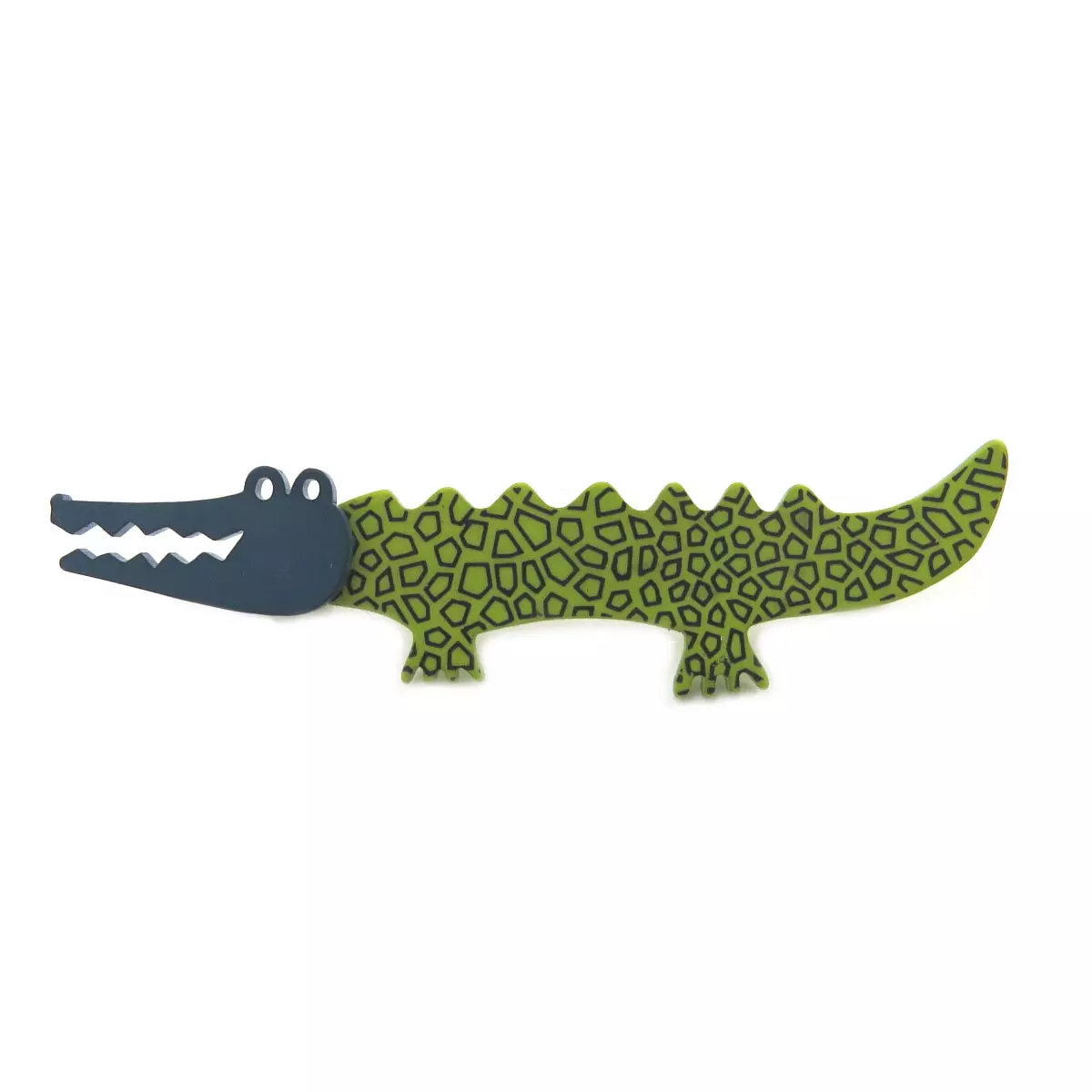 les trésors de lily Broche artisanale 'Marionettes' vert turquoise (crocodile) 83x20 mm [Q9702]