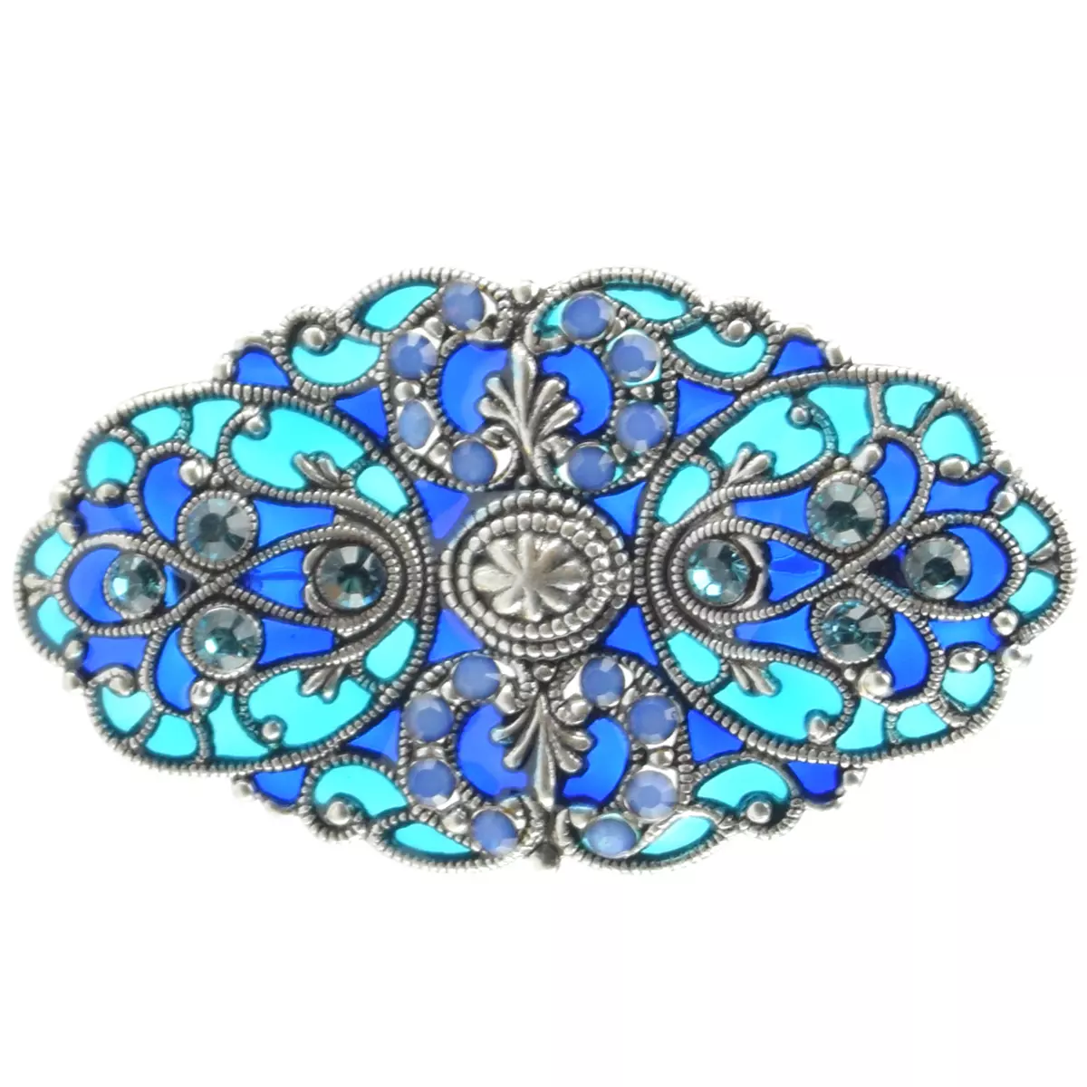 les trésors de lily Broche artisanale 'Médicis' bleu turquoise 50x40 mm [R0732]