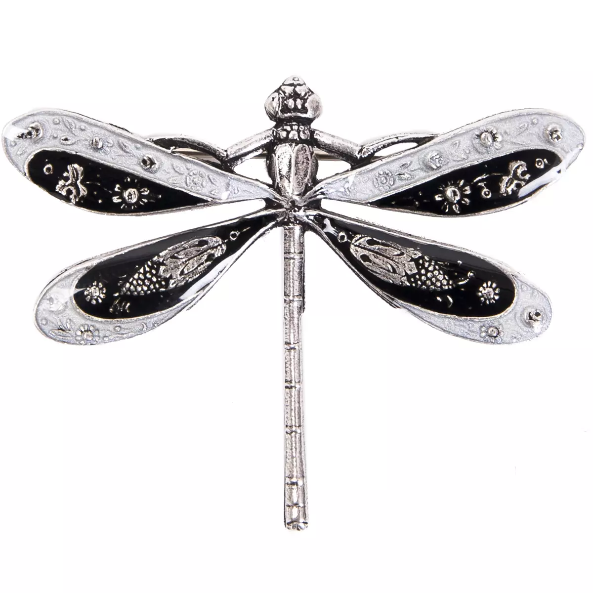 les trésors de lily Broche artisanale 'Médicis' gris noir (libellule) 50x40 mm [R0731]