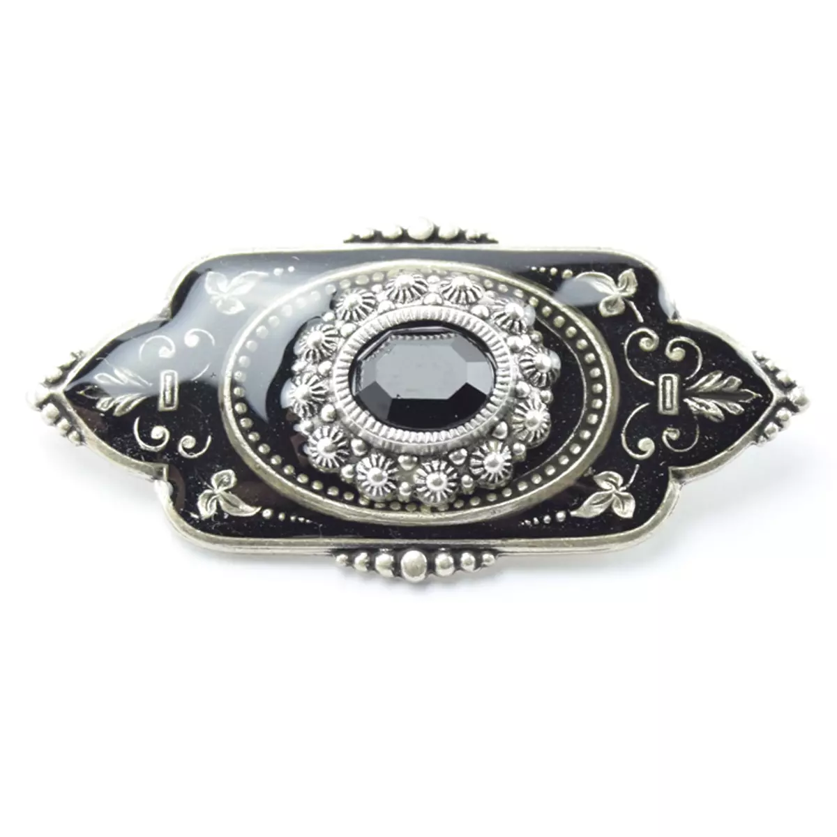 Les Trésors De Lily Broche Artisanale 'Médicis' Noir Argenté 46x21 Mm [R0734]