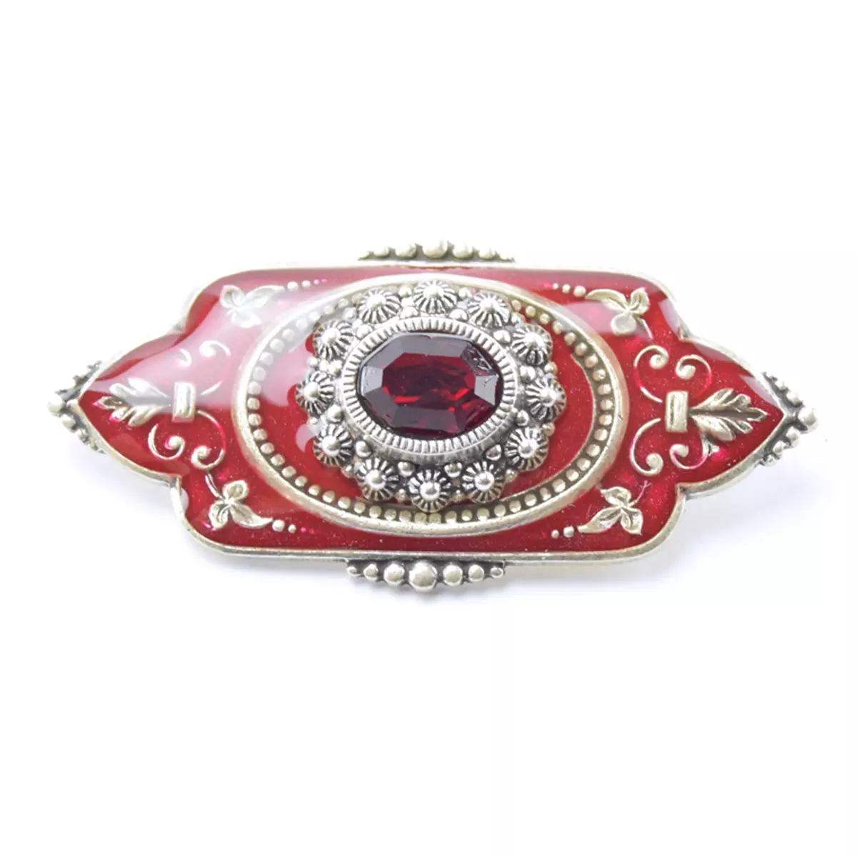 Les Trésors De Lily Broche Artisanale 'Médicis' Rouge Argenté 46x21 Mm [R0733]