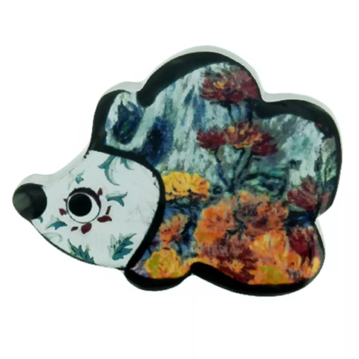 les trésors de lily Broche artisanale 'Mistinguette' gris orange (hérisson) 60x45 mm [R4277]