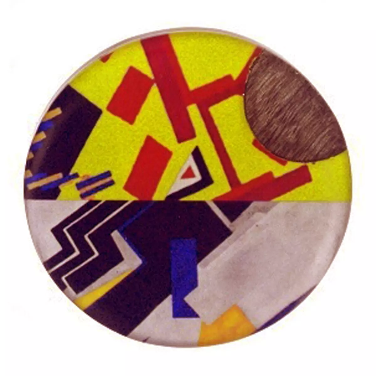 les trésors de lily Broche artisanale 'Mistinguette' jaune bleu gris 50 mm [R4273]