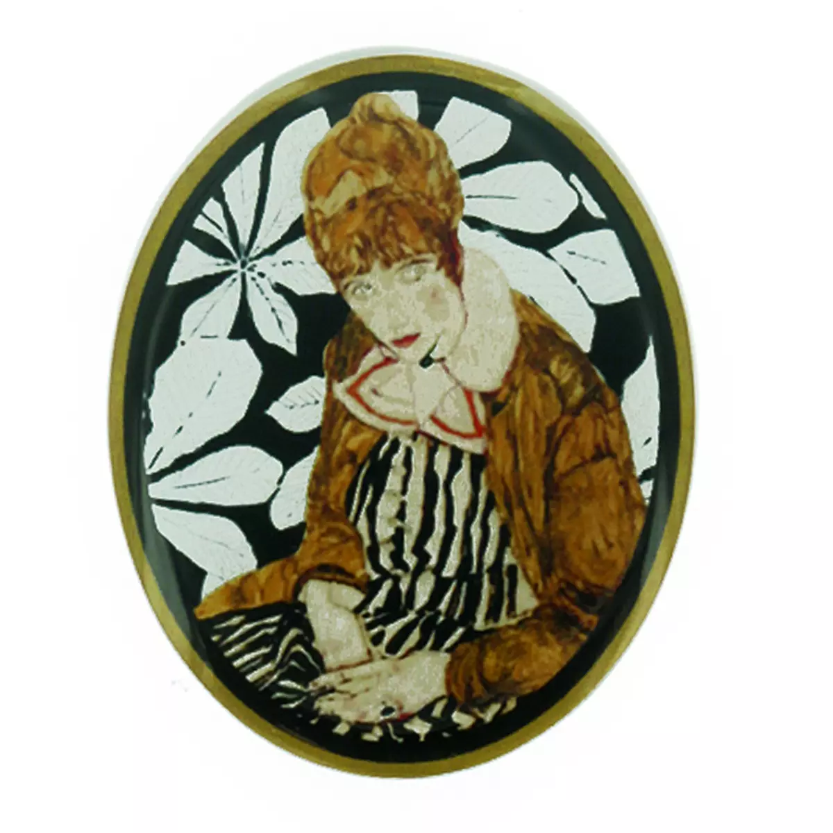 les trésors de lily Broche artisanale 'Mistinguette' marron gris noir 60x48 mm [R4276]