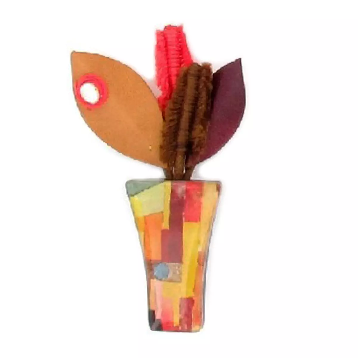 les trésors de lily Broche artisanale 'Mistinguette' rouge jaune (pot de fleurs) 90x50 mm [R4271]