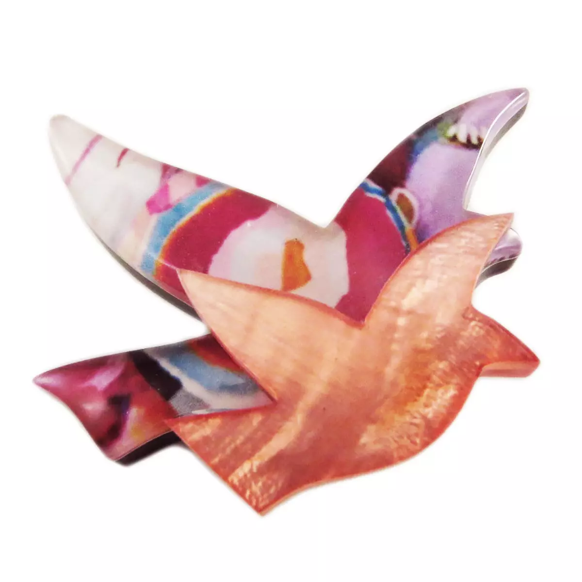 les trésors de lily Broche artisanale 'Mistinguette' violet rose (colombe) 50x40 mm [R4280]