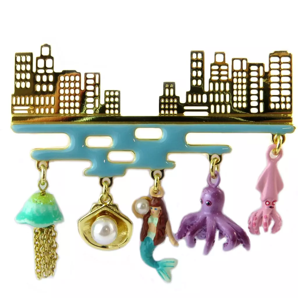 Les Trésors De Lily Broche Artisanale 'Monde Merveilleux' (Sirène) Multicolore Doré 50x45 Mm [P2011]