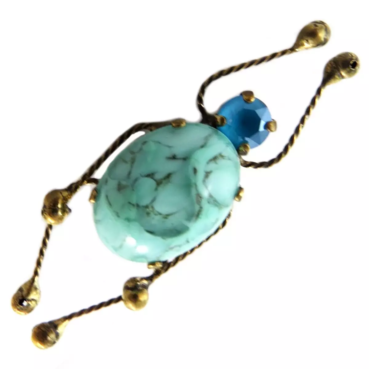 les trésors de lily Broche artisanale 'Mythique Syracuse' turquoise doré (scarabée) 50x20 mm [P9799]