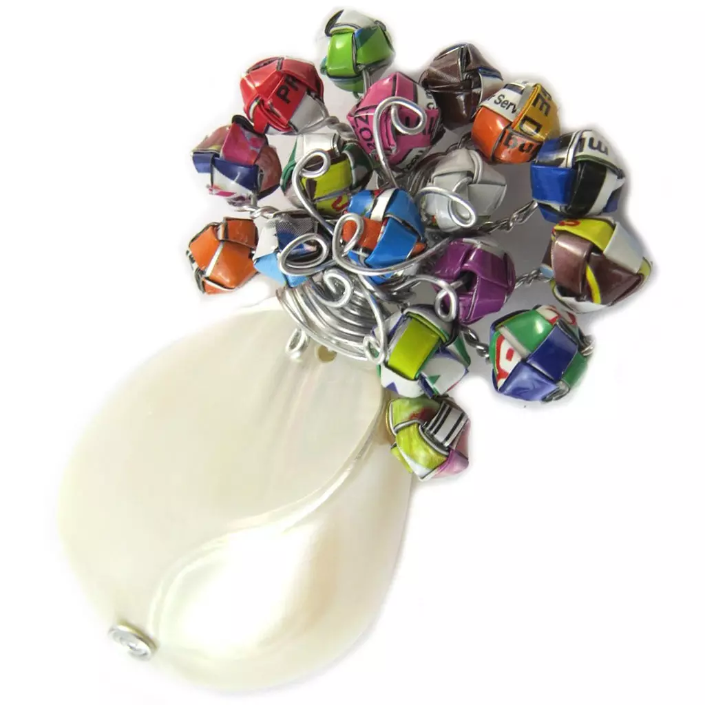 les trésors de lily Broche artisanale 'New Life' nacre multicolore (fait main) [N9545]