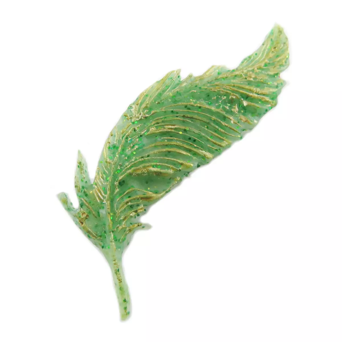 les trésors de lily Broche artisanale 'Plume Inspiration' vert 60x18 mm [R1303]