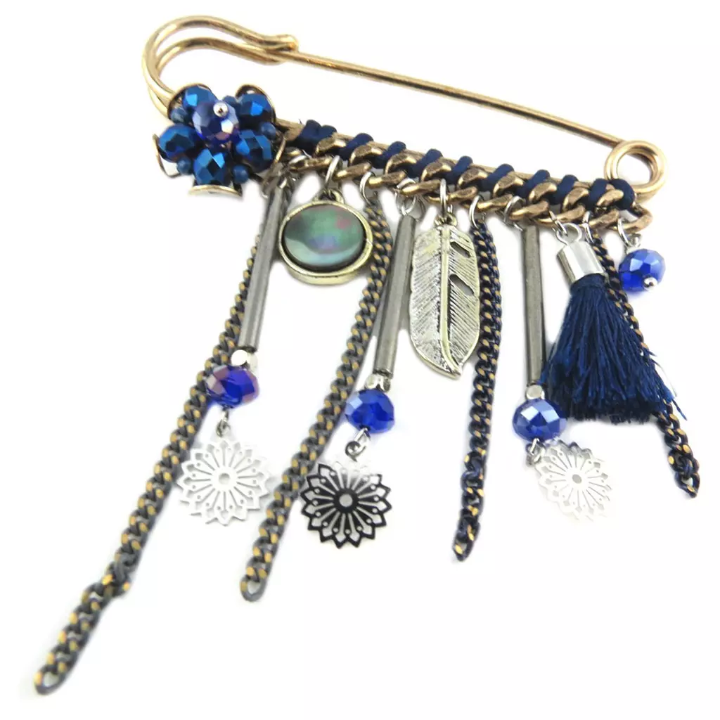 Les Trésors De Lily Broche Créateur 'Acapulco' Bleu Doré 85x75 Mm [P8412]