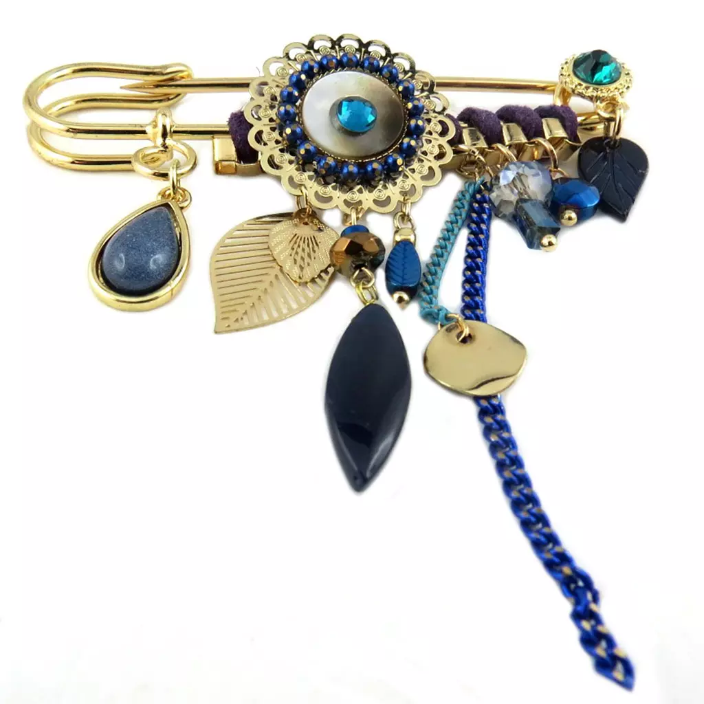 les trésors de lily Broche Créateur 'Acapulco' bleu doré 90x75 mm [P8407]