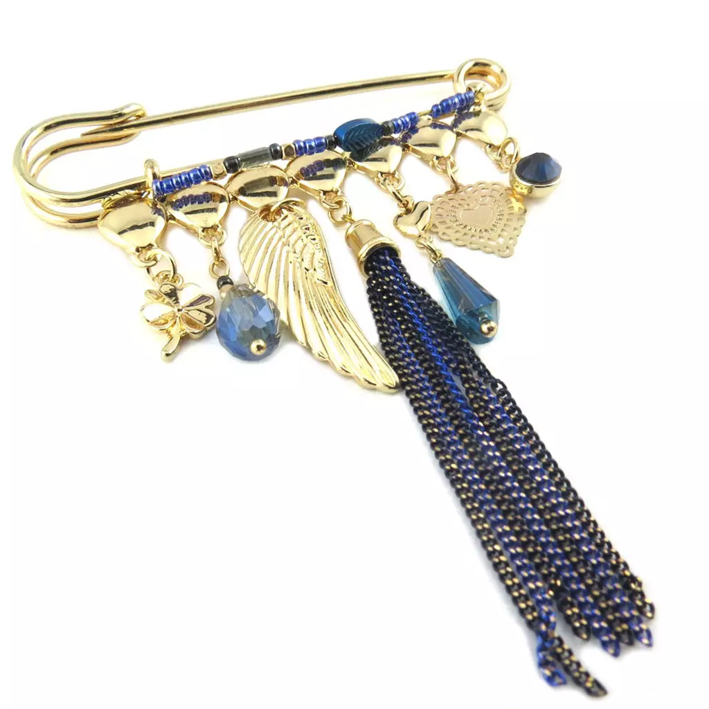 Les Trésors De Lily Broche Créateur 'Acapulco' Bleu Doré 90x75 Mm [P8408]