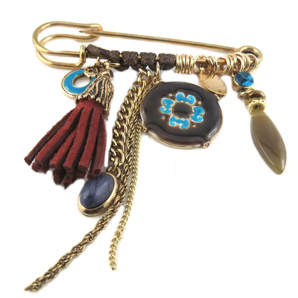 Les Trésors De Lily Broche Créateur 'Acapulco' Marron Doré 95x75 Mm [P8411]