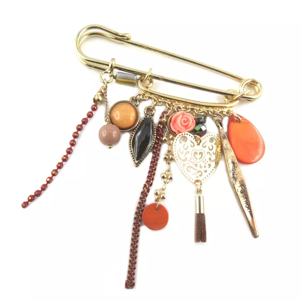 Les Trésors De Lily Broche Créateur 'Acapulco' Orange Doré 95x75 Mm [P8413]