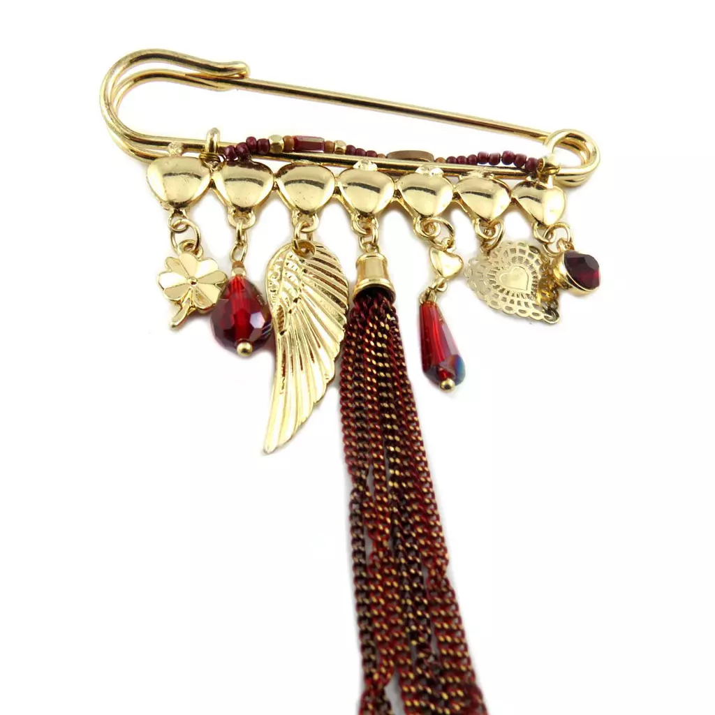 Les Trésors De Lily Broche Créateur 'Acapulco' Rouge Doré 90x75 Mm [P8409]