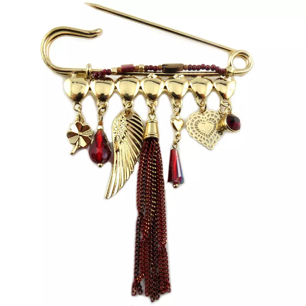 les trésors de lily Broche Créateur 'Acapulco' rouge doré 90x75 mm [P8409]