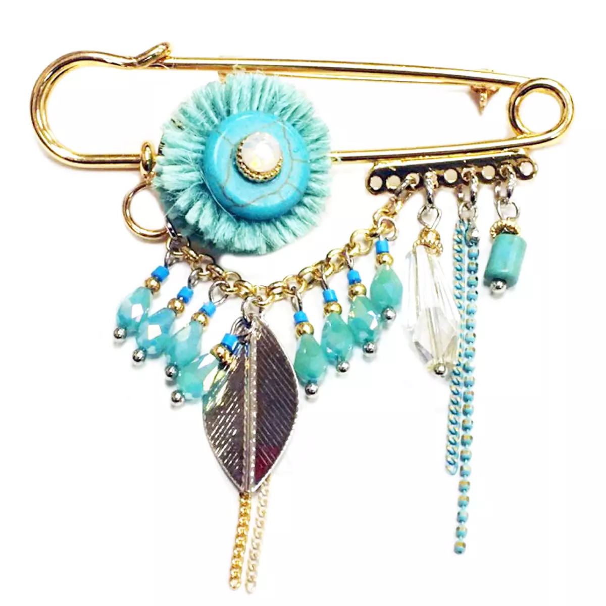 Les Trésors De Lily Broche Créateur 'Acapulco' Turquoise Doré 70x60 Mm [Q1043]