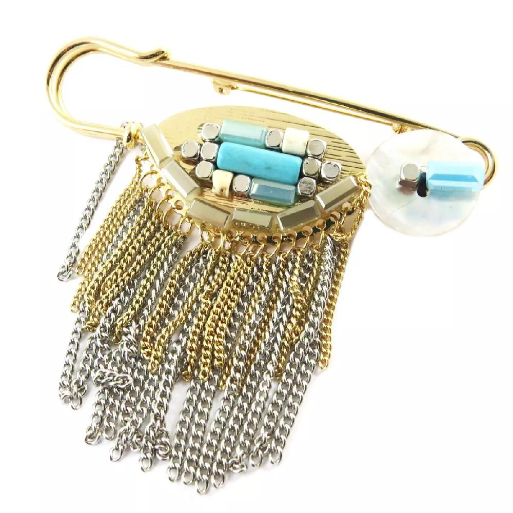 Les Trésors De Lily Broche Créateur 'Acapulco' Turquoise Doré 75x65 Mm [Q1033]
