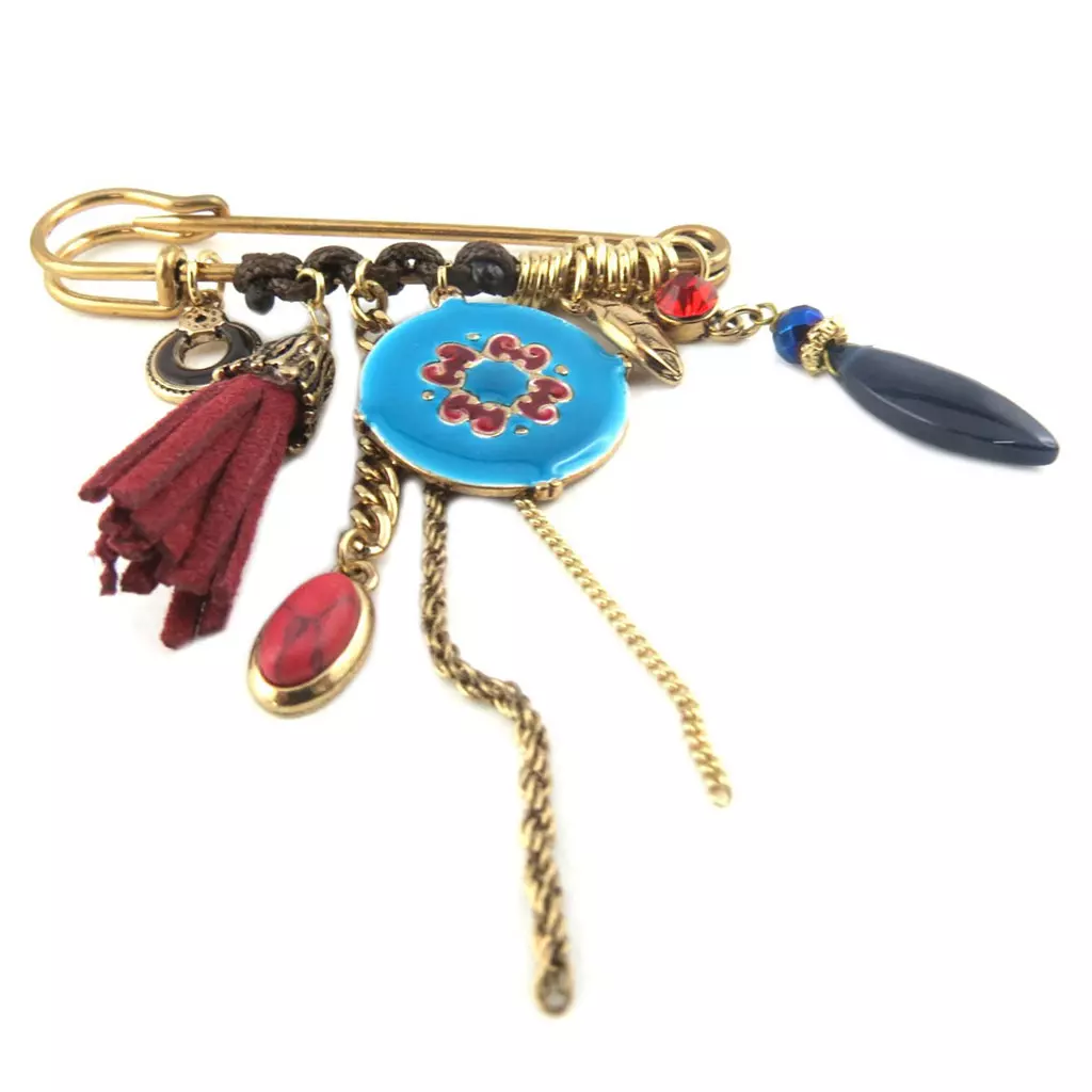 Les Trésors De Lily Broche Créateur 'Acapulco' Turquoise Doré 95x75 Mm [P8410]