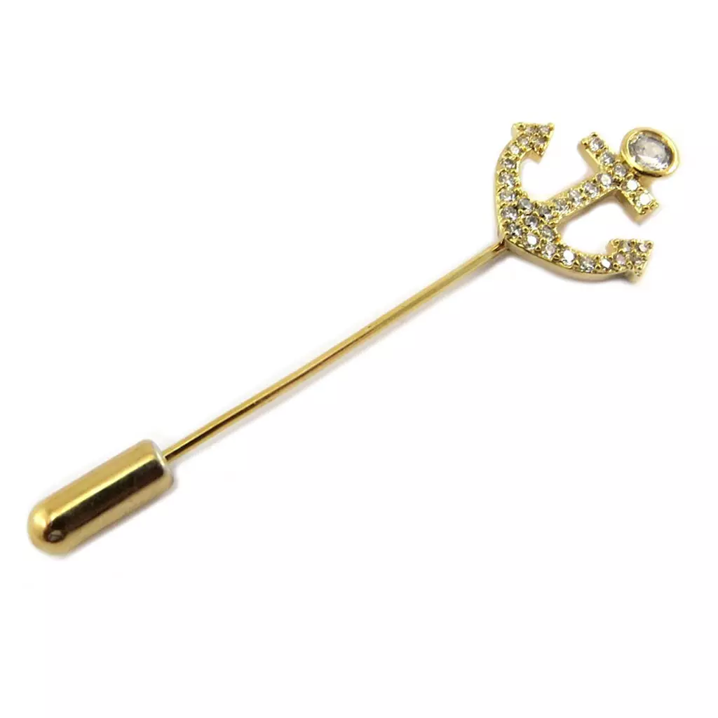 les trésors de lily Broche Créateur 'Ancre Marine' blanc doré 60 mm 18x18 mm [P7623]