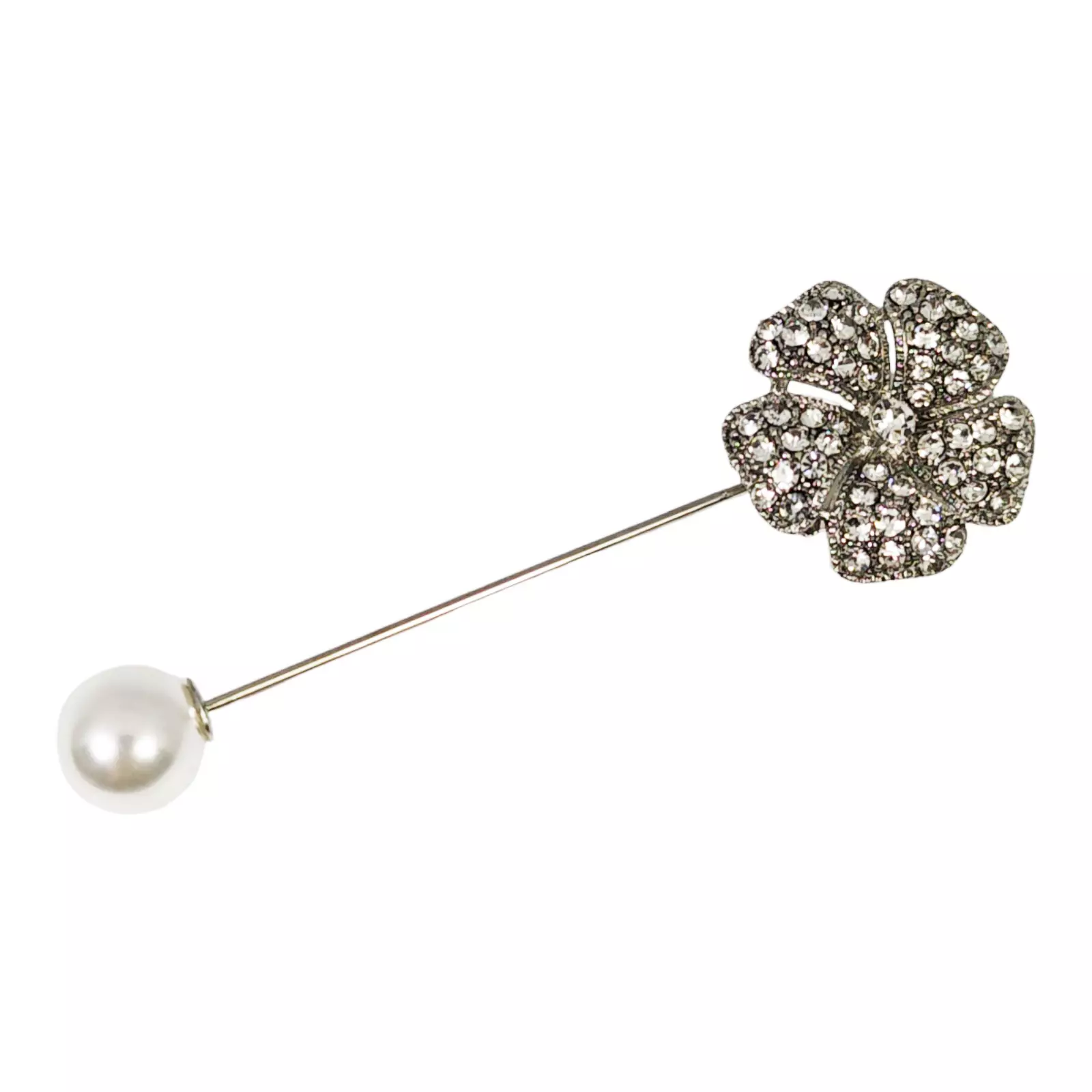 les trésors de lily Broche Créateur 'Arégonde' blanc argenté 70x20 mm (fleur) [S1288]