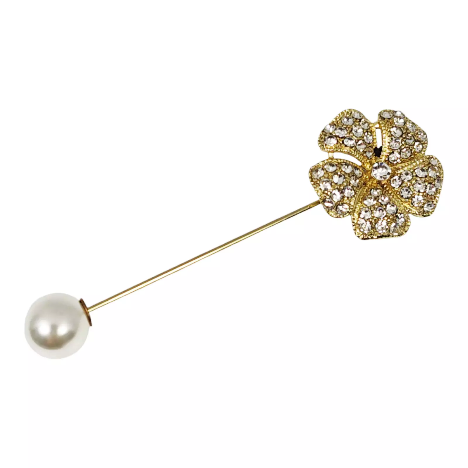 les trésors de lily Broche Créateur 'Arégonde' blanc doré 70x20 mm (fleur) [S1287]