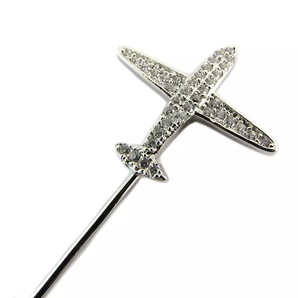 Les Trésors De Lily Broche Créateur 'Avion' Blanc Argenté 70 Mm 20x19 Mm [P8117]