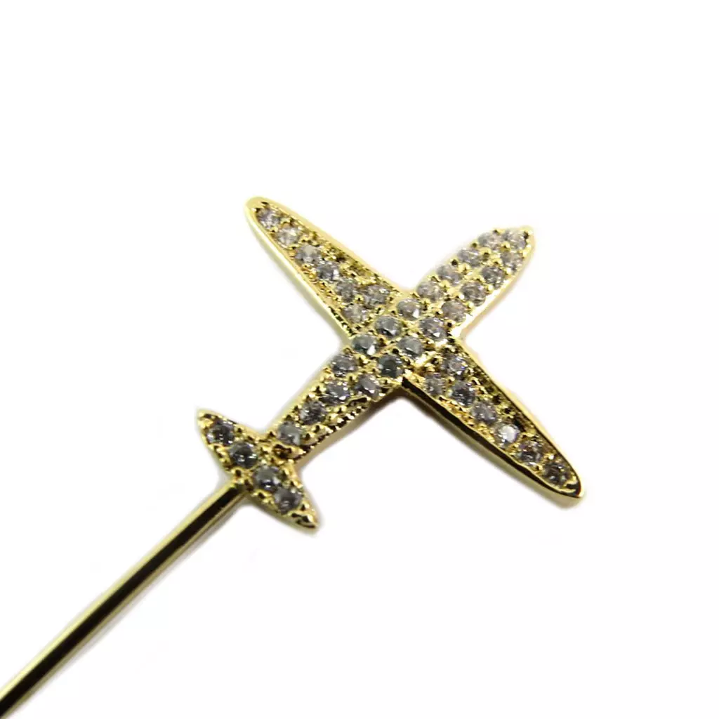 Les Trésors De Lily Broche Créateur 'Avion' Blanc Doré 70 Mm 20x19 Mm [P8118]