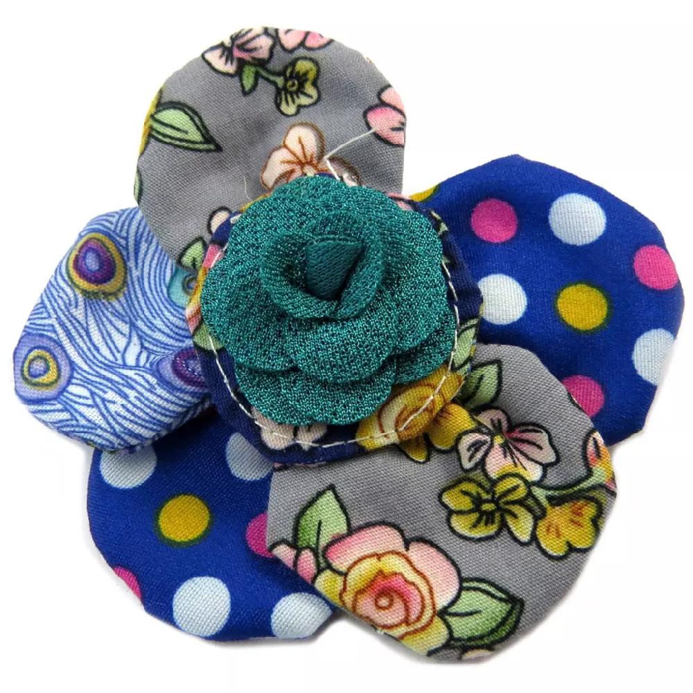 les trésors de lily Broche Créateur 'Capucines' bleu gris 80 mm [P3684]