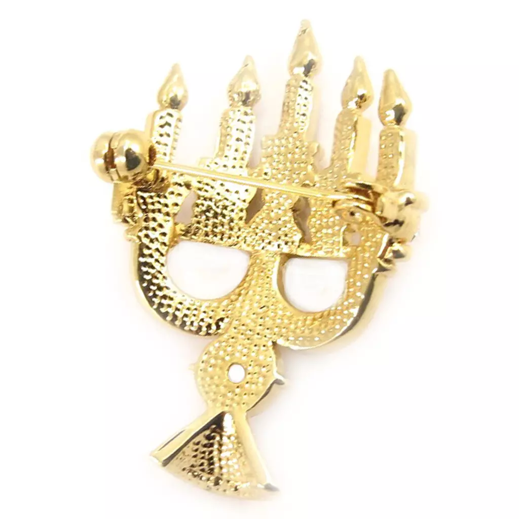 Les Trésors De Lily Broche Créateur 'Chandelier' Doré Blanc [C3864]